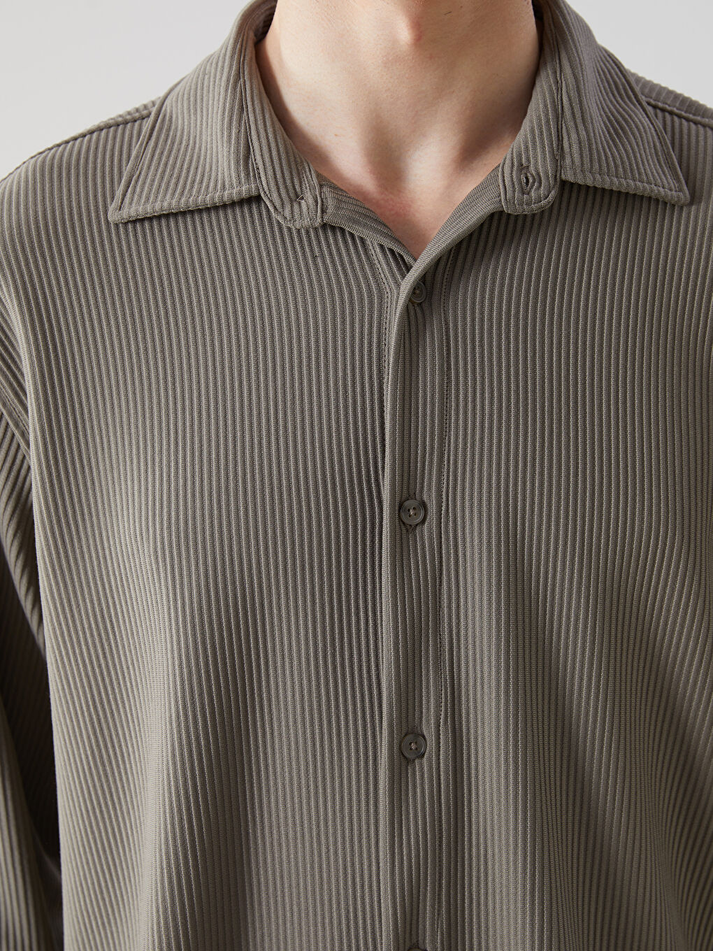 Yeşil Rahat Kalıp Uzun Kollu Erkek Gömlek-2