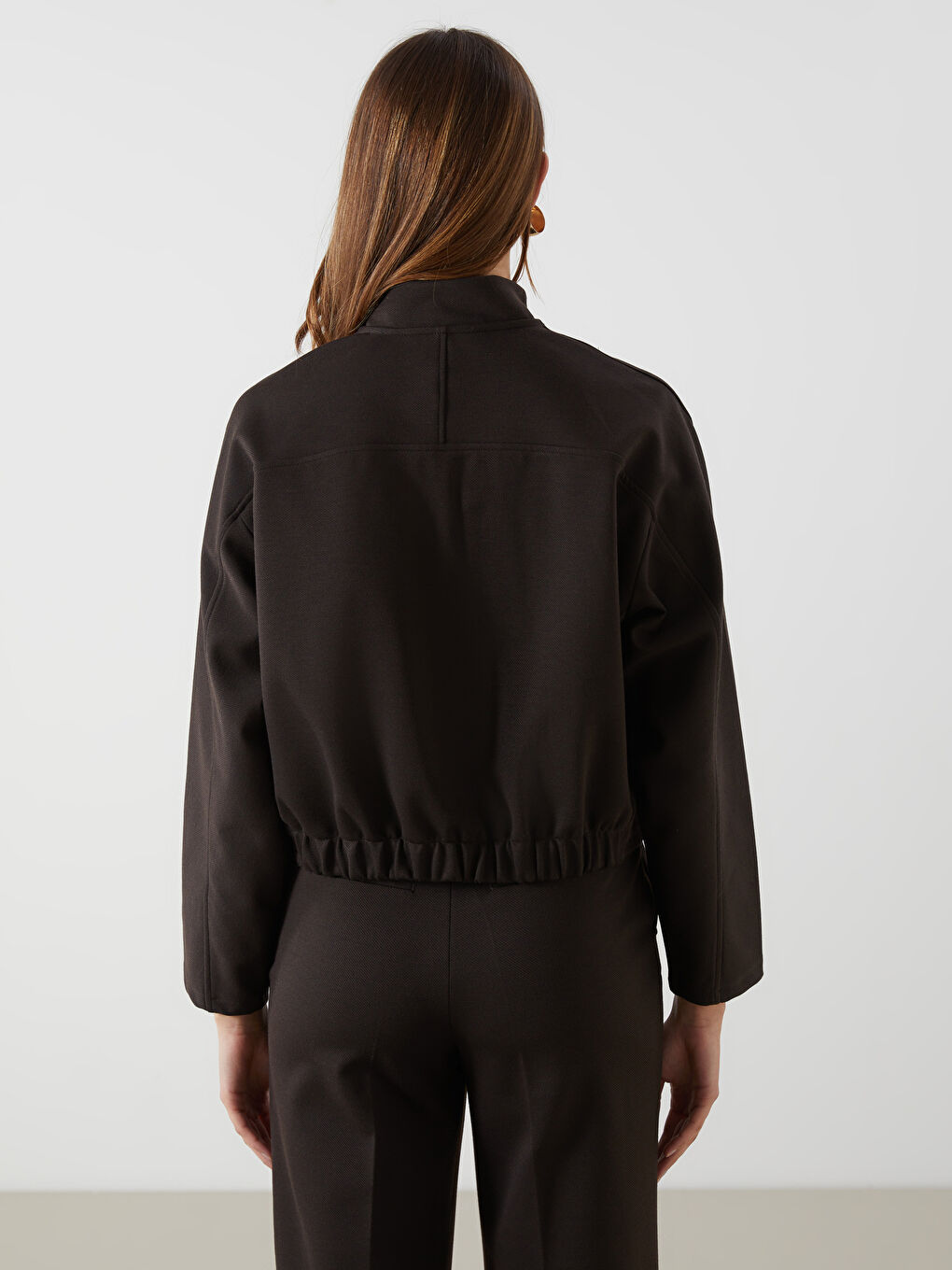 Kahverengi Dik Yaka Kadın Ceket-3