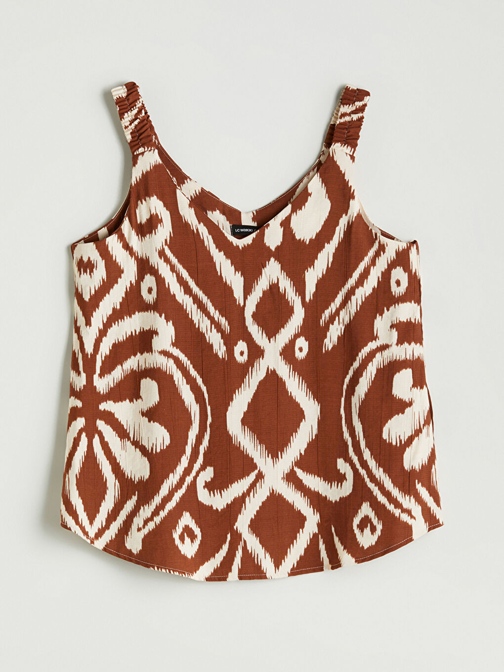 Turuncu V Yaka Desenli Askılı Bluz-8