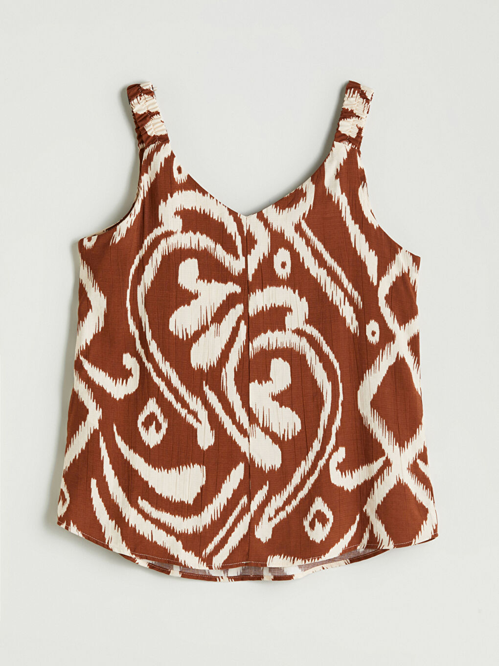 Turuncu V Yaka Desenli Askılı Bluz-9