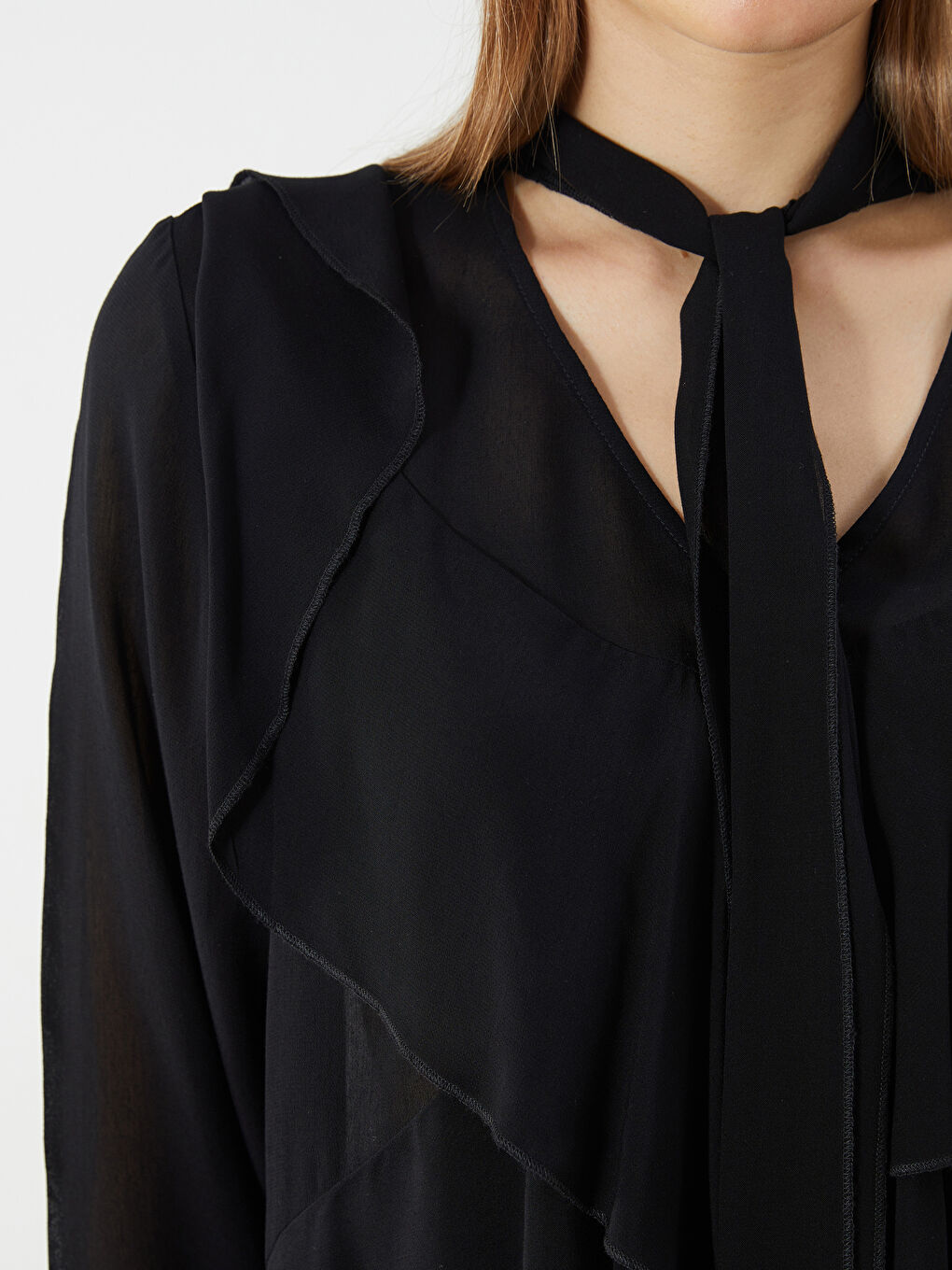 Tie Neck Women's Blouse -S5LU50Z8-CVL