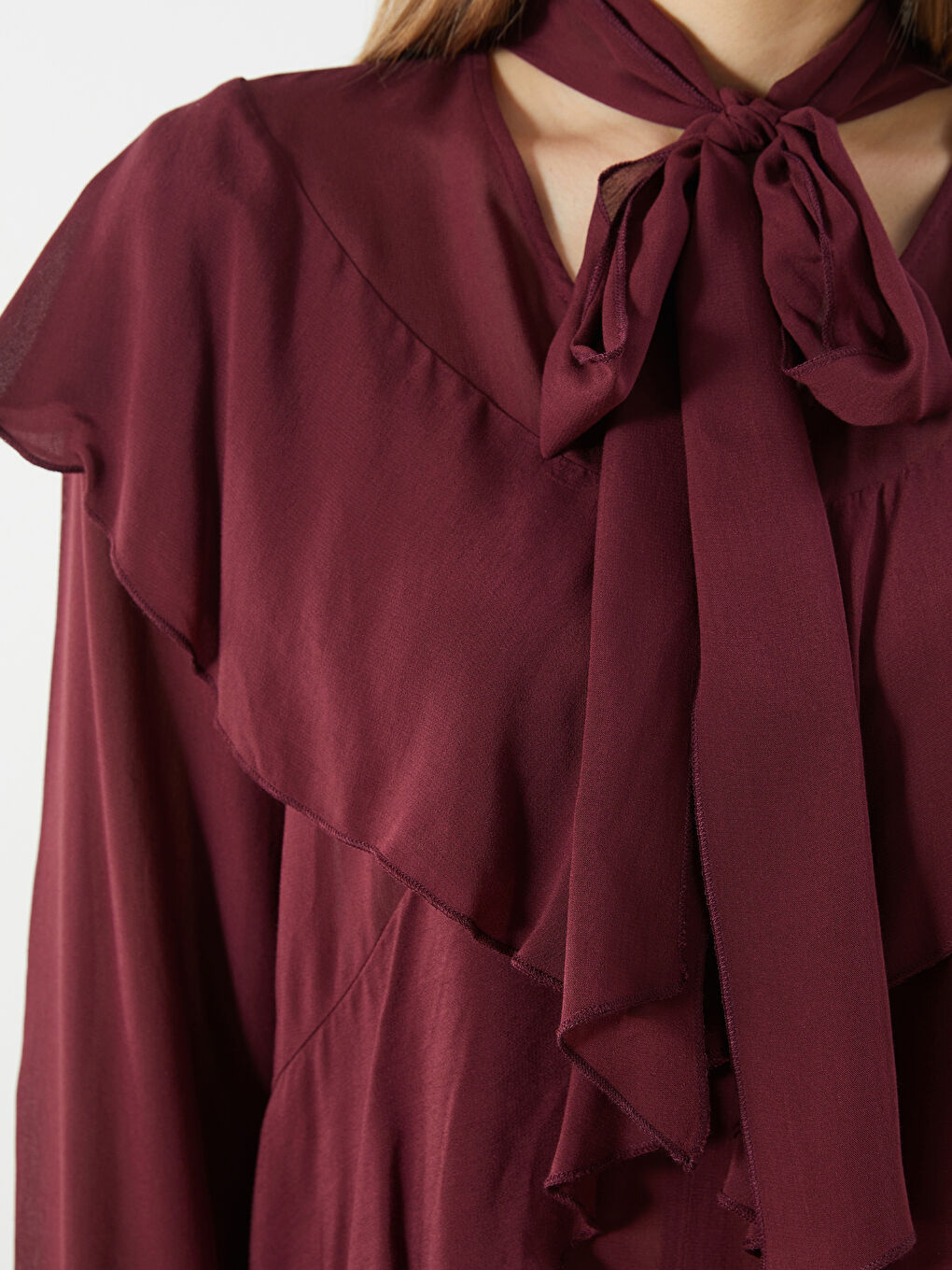Tie Neck Women's Blouse -S5LU50Z8-DNF