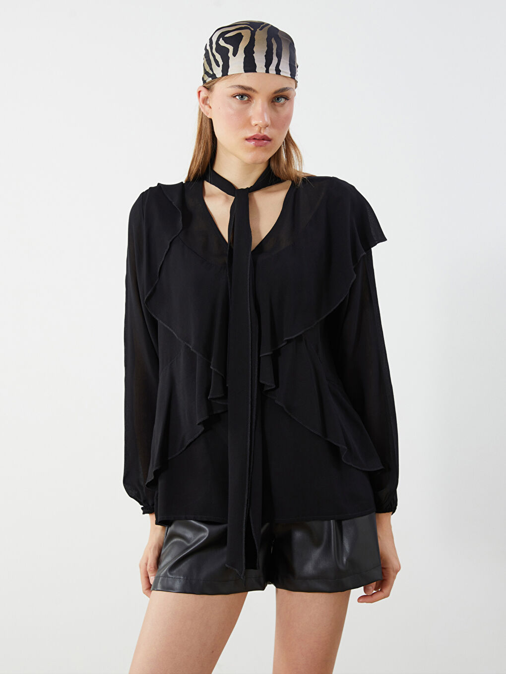 Tie Neck Women's Blouse -S5LU50Z8-CVL