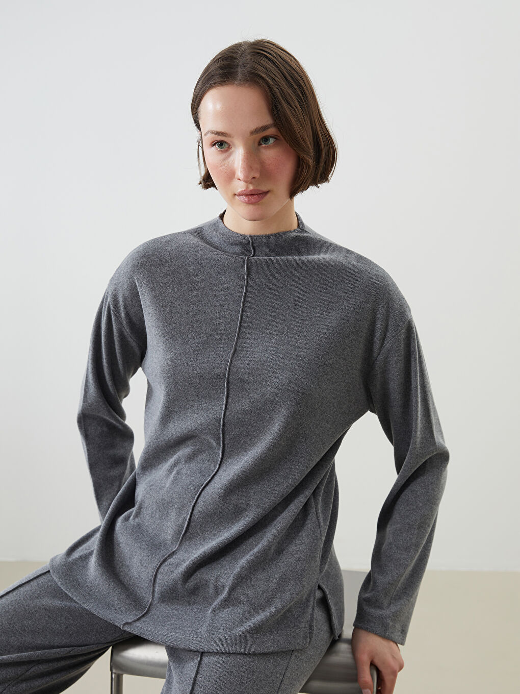 Antrasit Dik Yaka Kadın Tunik