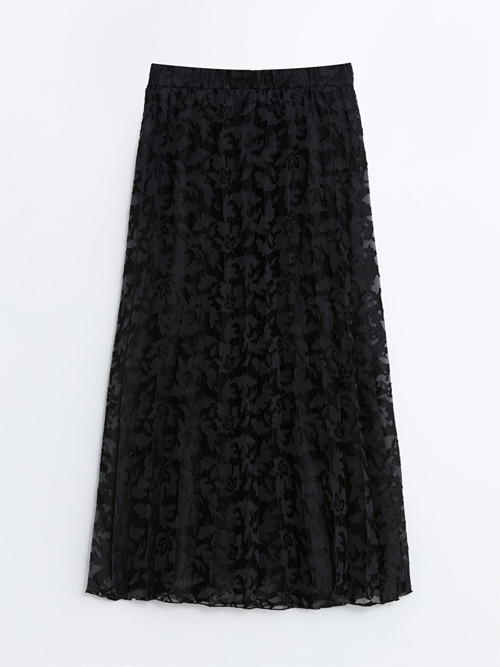 Siyah Beli Lastikli Desenli Şifon Kadın Pileli Etek-5