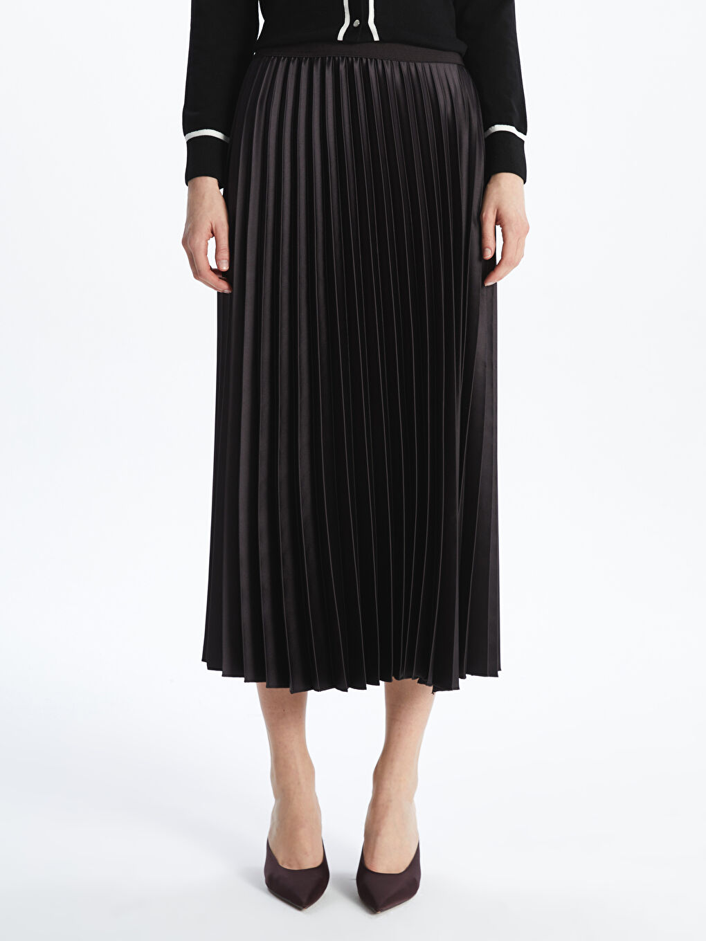 Elastic Waist Satin Women's Pleated Skirt -S5LU60Z8-HCJ