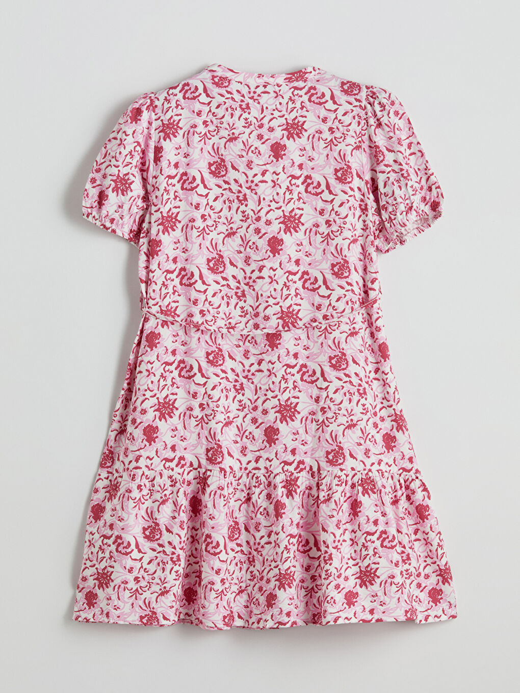 Pembe Kaçık Yaka Desenli Mini Gömlek Elbise-5