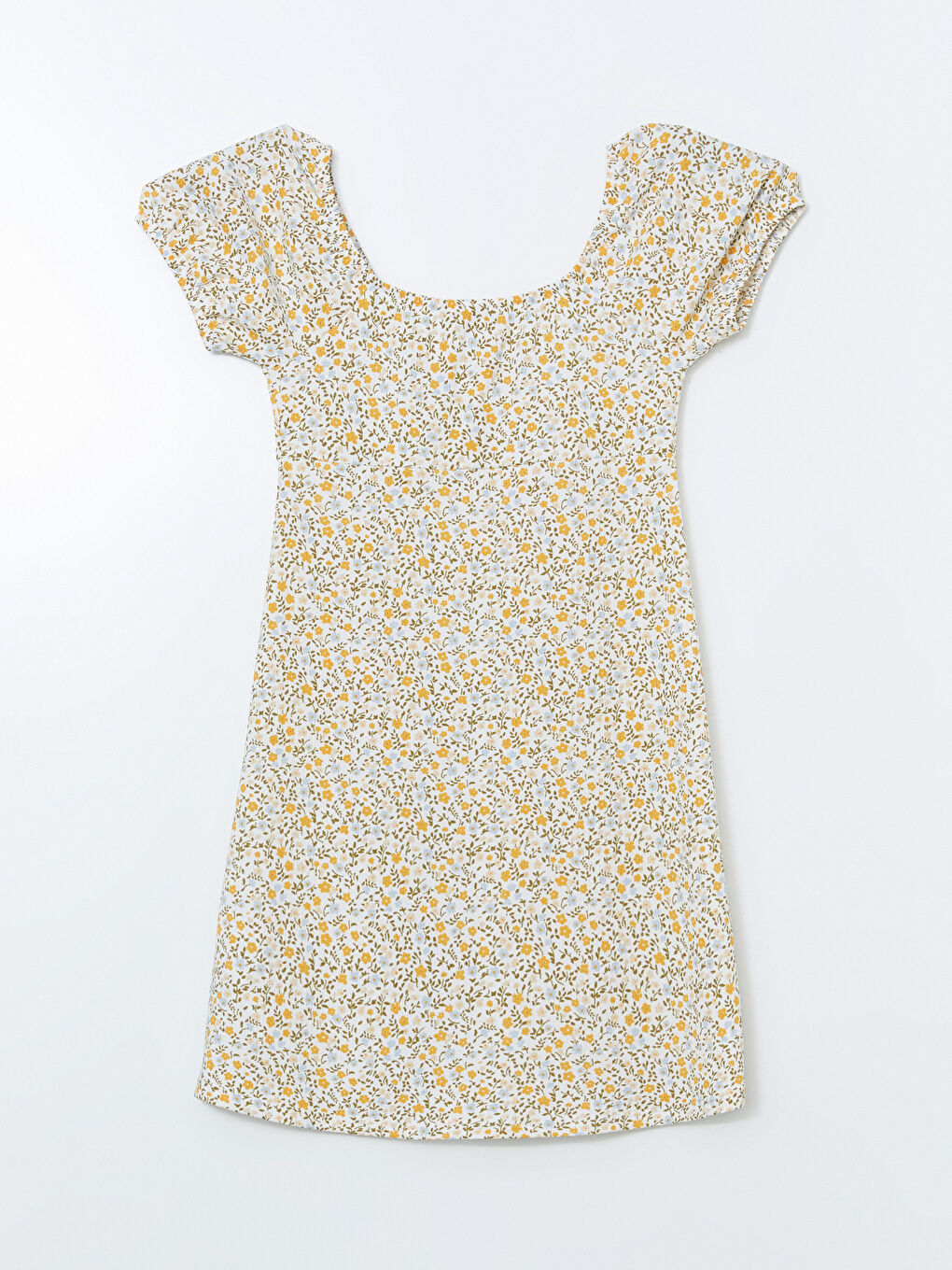 Karışık U Yaka Çiçekli Mini Elbise-9