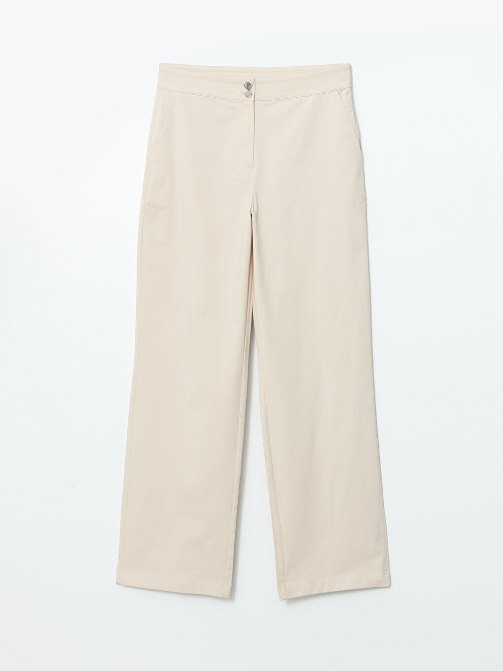 Ekru Loose Fit Gabardin Kadın Pantolon-4
