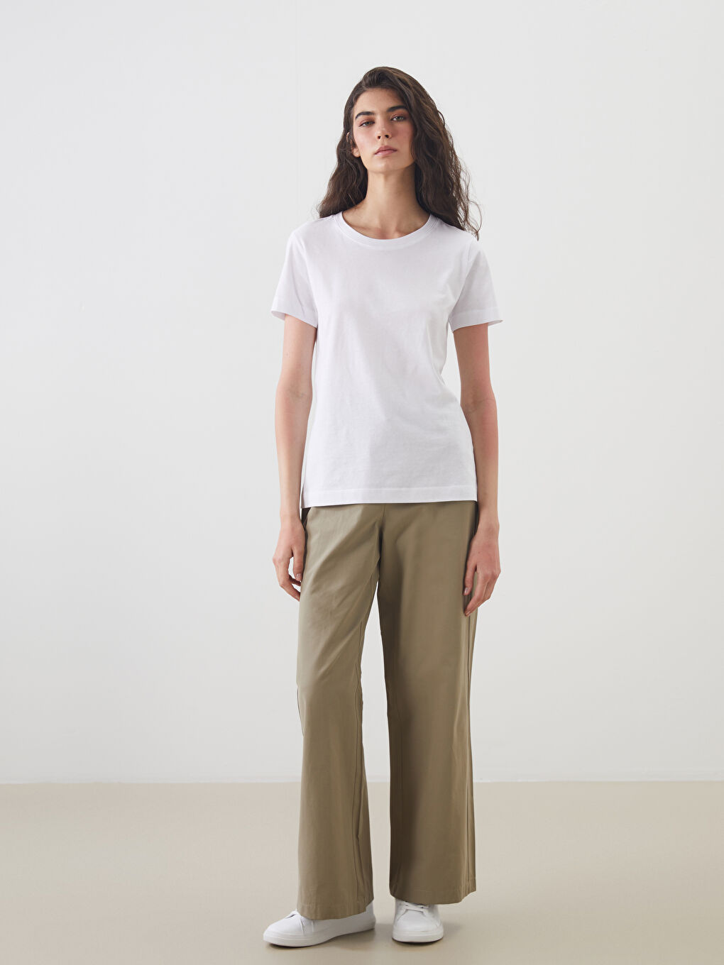 Haki Beli Lastikli Poplin Kadın Pantolon