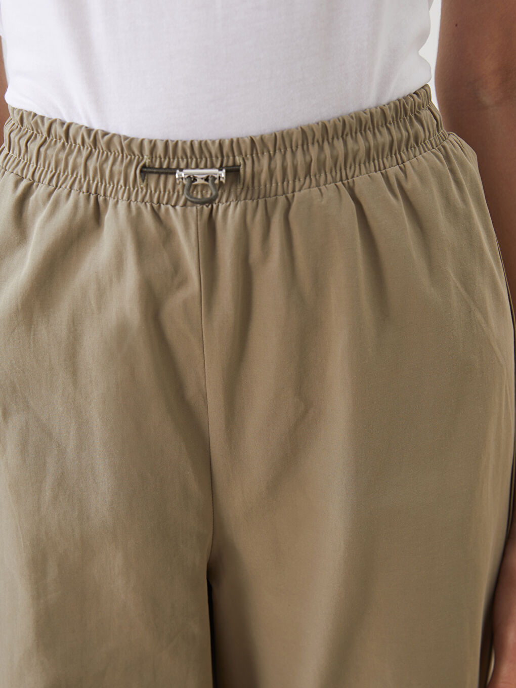 Haki Beli Lastikli Poplin Kadın Pantolon-2