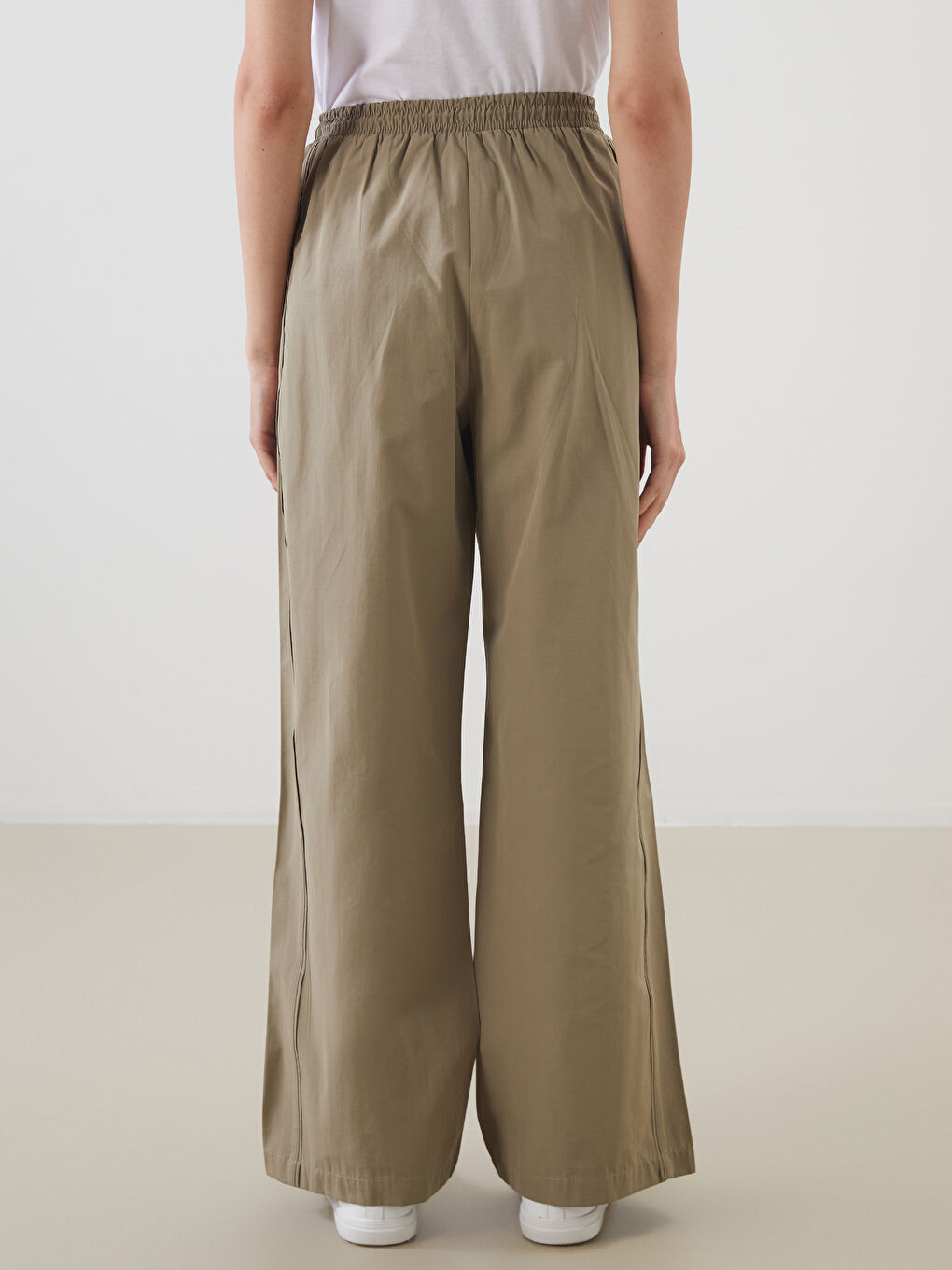 Haki Beli Lastikli Poplin Kadın Pantolon-3