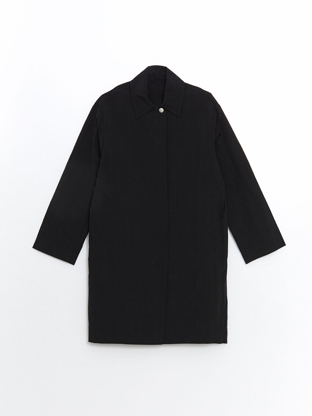 LCW Modest Siyah Gömlek Yaka Oversize Kadın Yağmurluk - 5