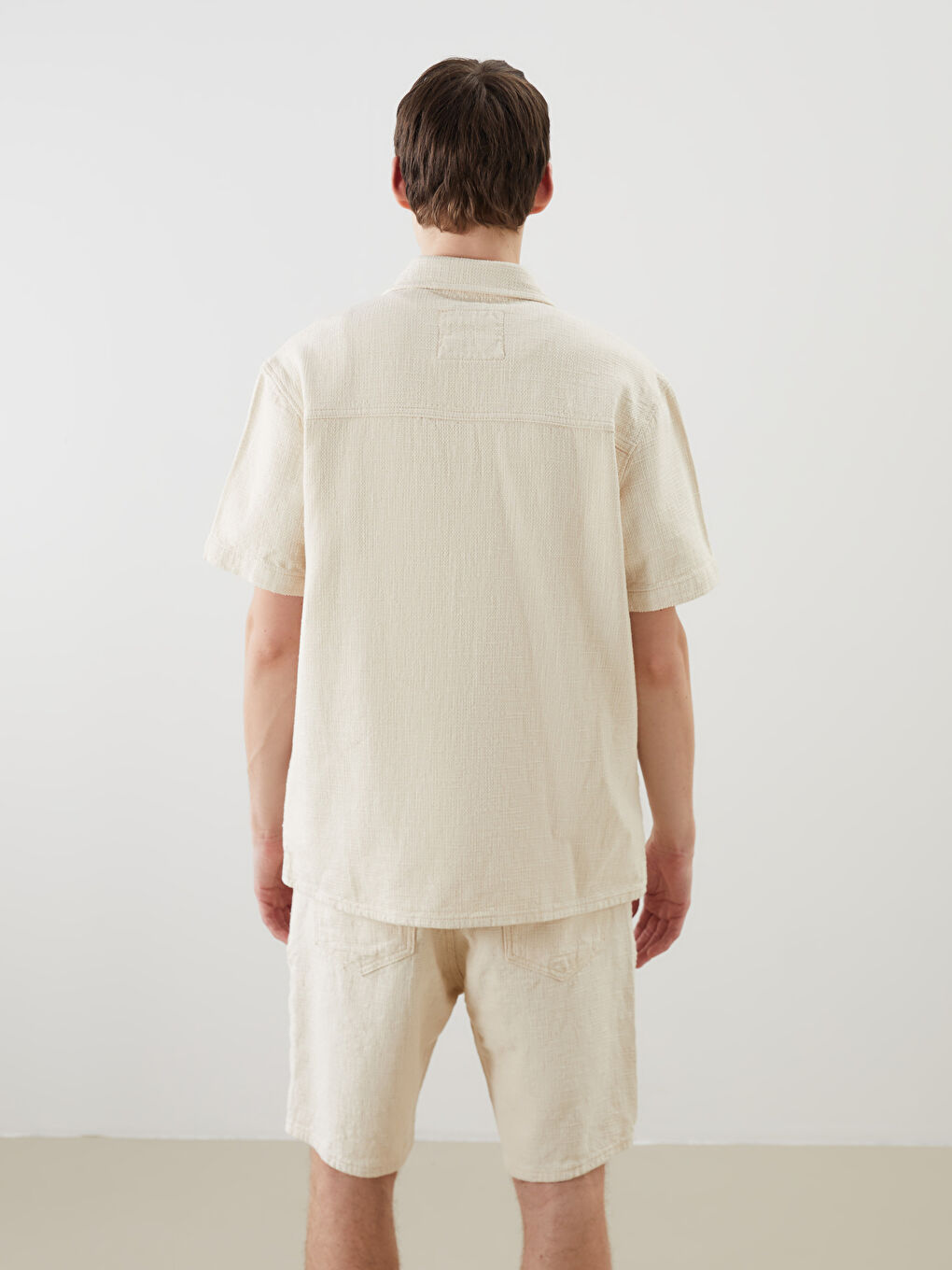 Bej Rahat Kalıp Kısa Kollu Erkek Jean Gömlek-3