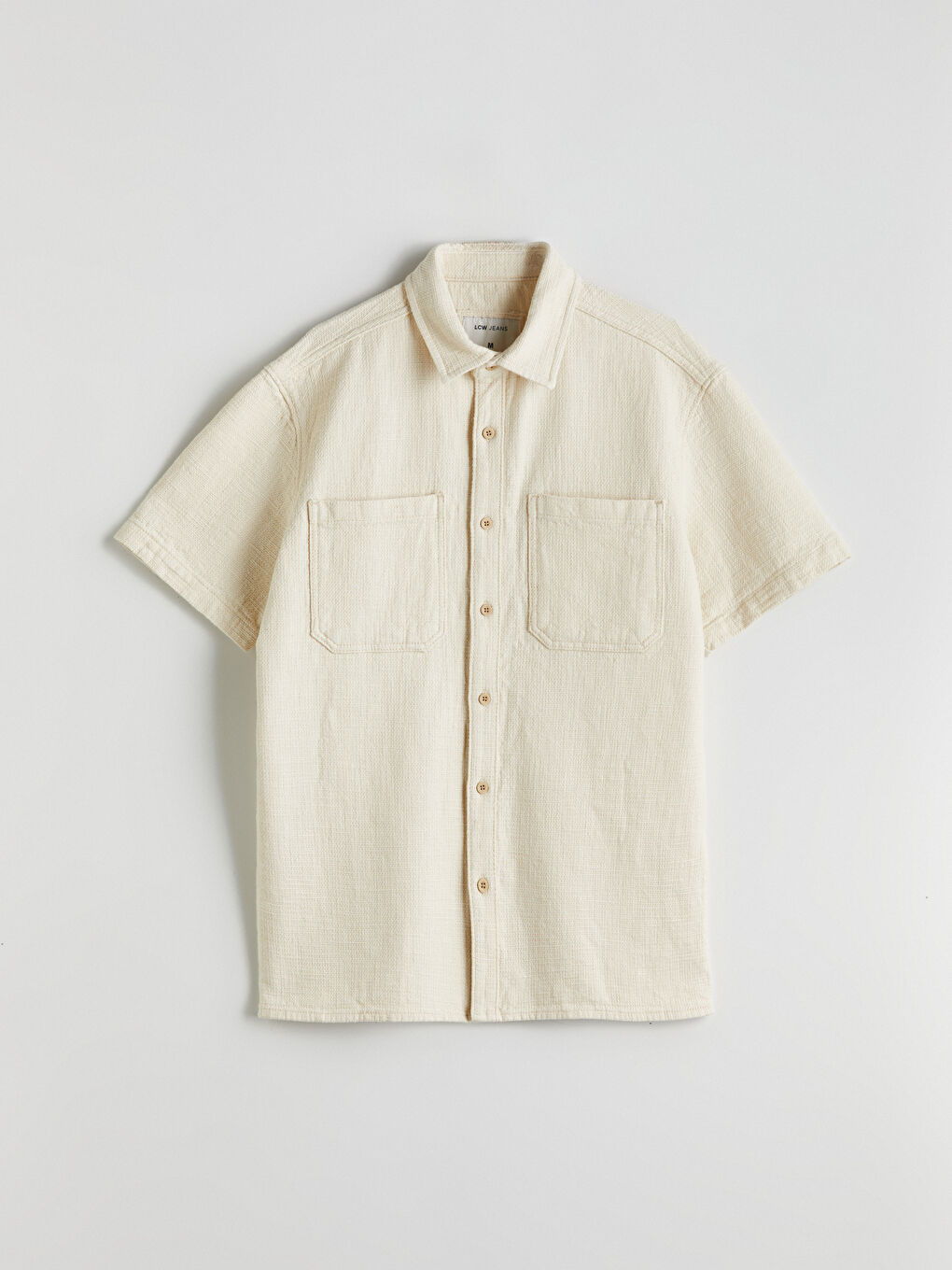 Bej Rahat Kalıp Kısa Kollu Erkek Jean Gömlek-4