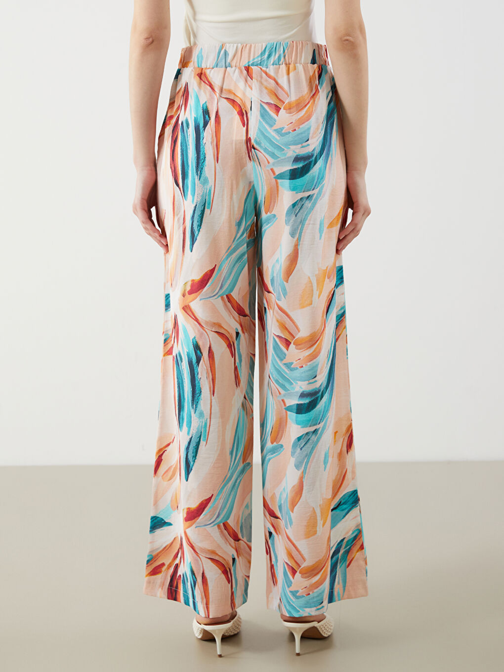 Karışık Beli Lastikli Desenli Kadın Pantolon-3