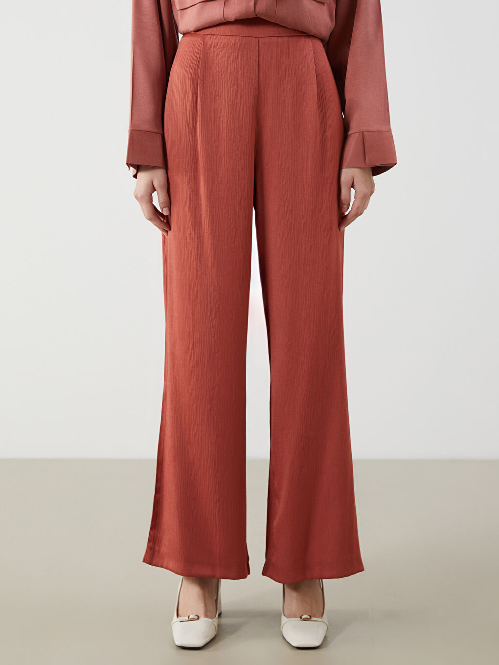 Elastic Waist Wide Leg Women's Trousers-2