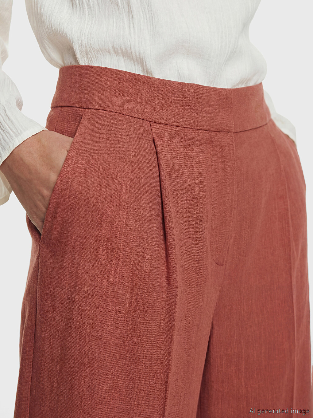 Kırmızı Beli Lastikli Geniş Paça Kadın Pantolon-2