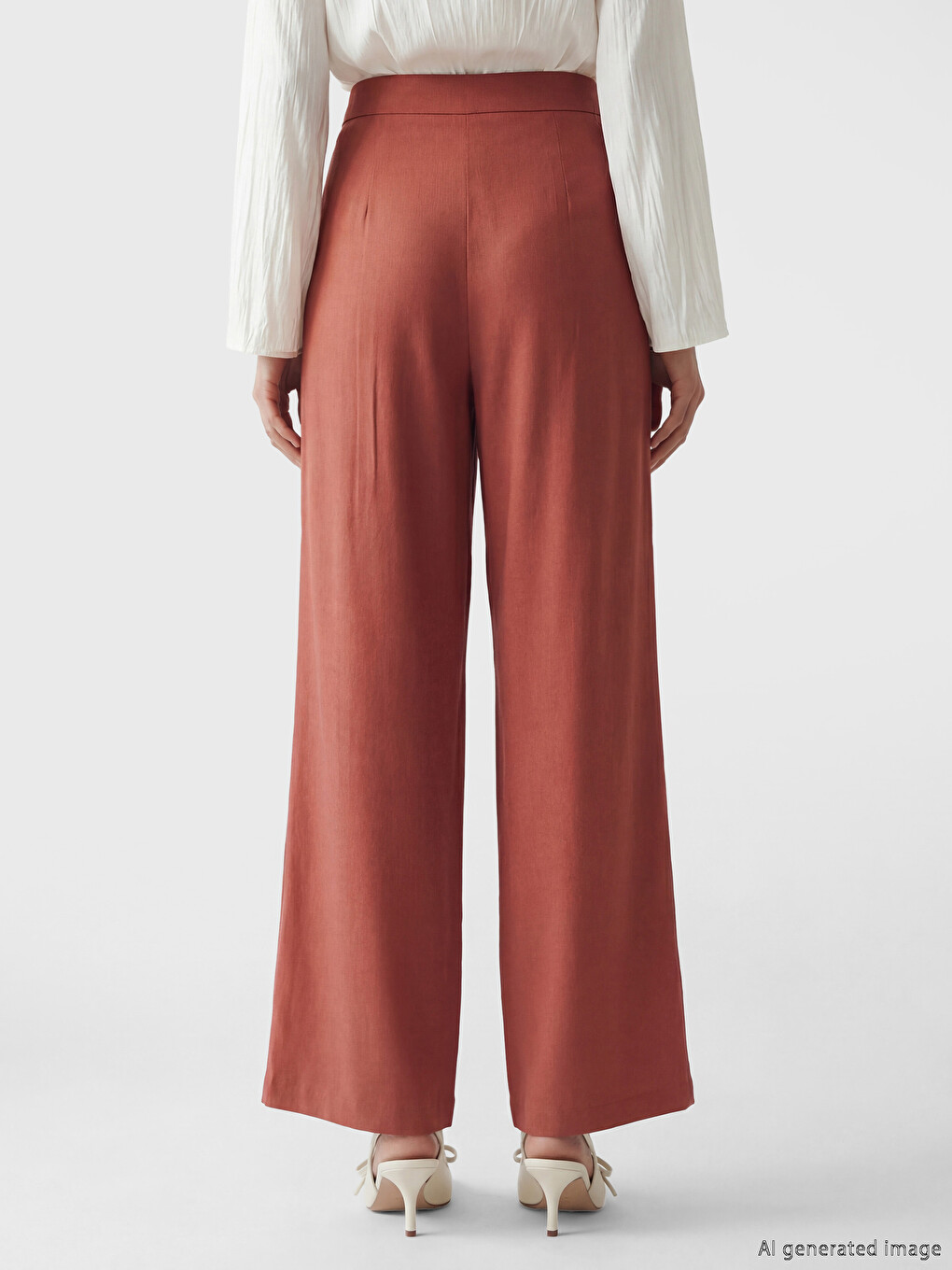 Kırmızı Beli Lastikli Geniş Paça Kadın Pantolon-3
