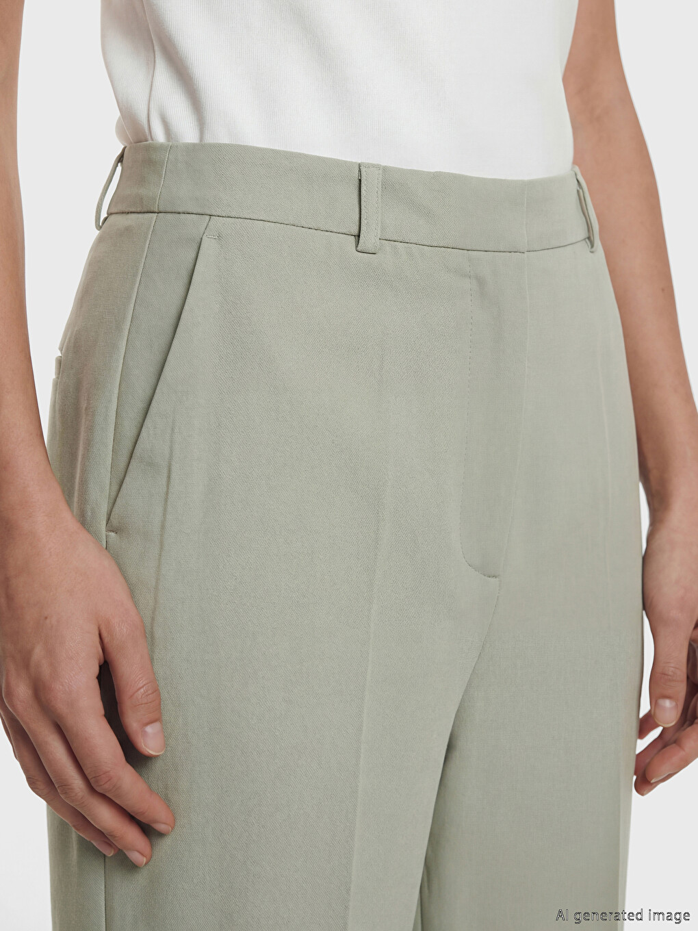 Yeşil Standart Fit Geniş Paça Kadın Kumaş Pantolon-2