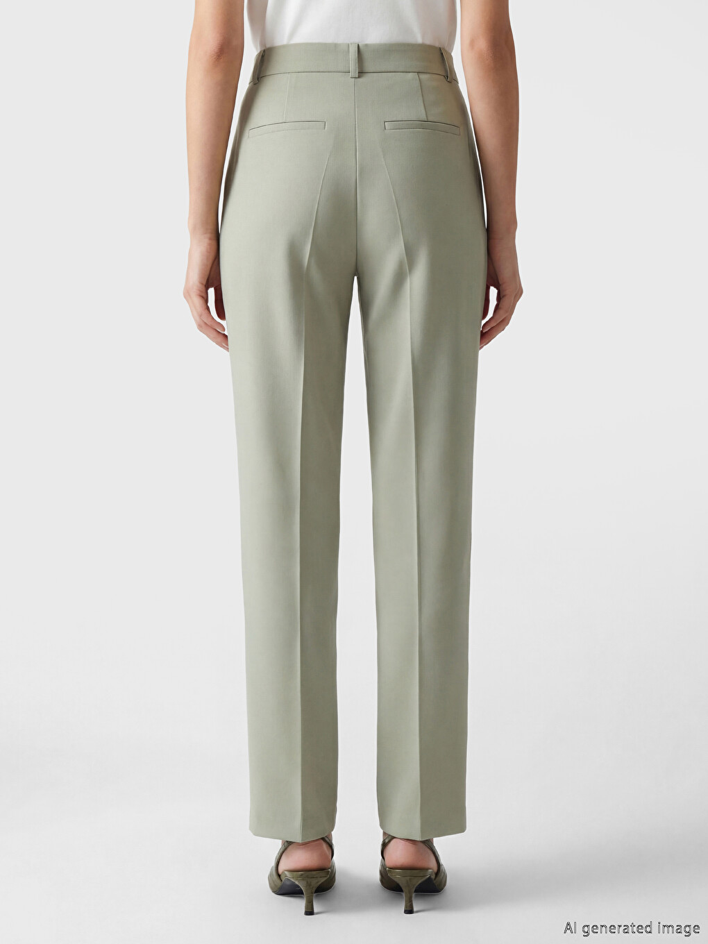 Yeşil Standart Fit Geniş Paça Kadın Kumaş Pantolon-3