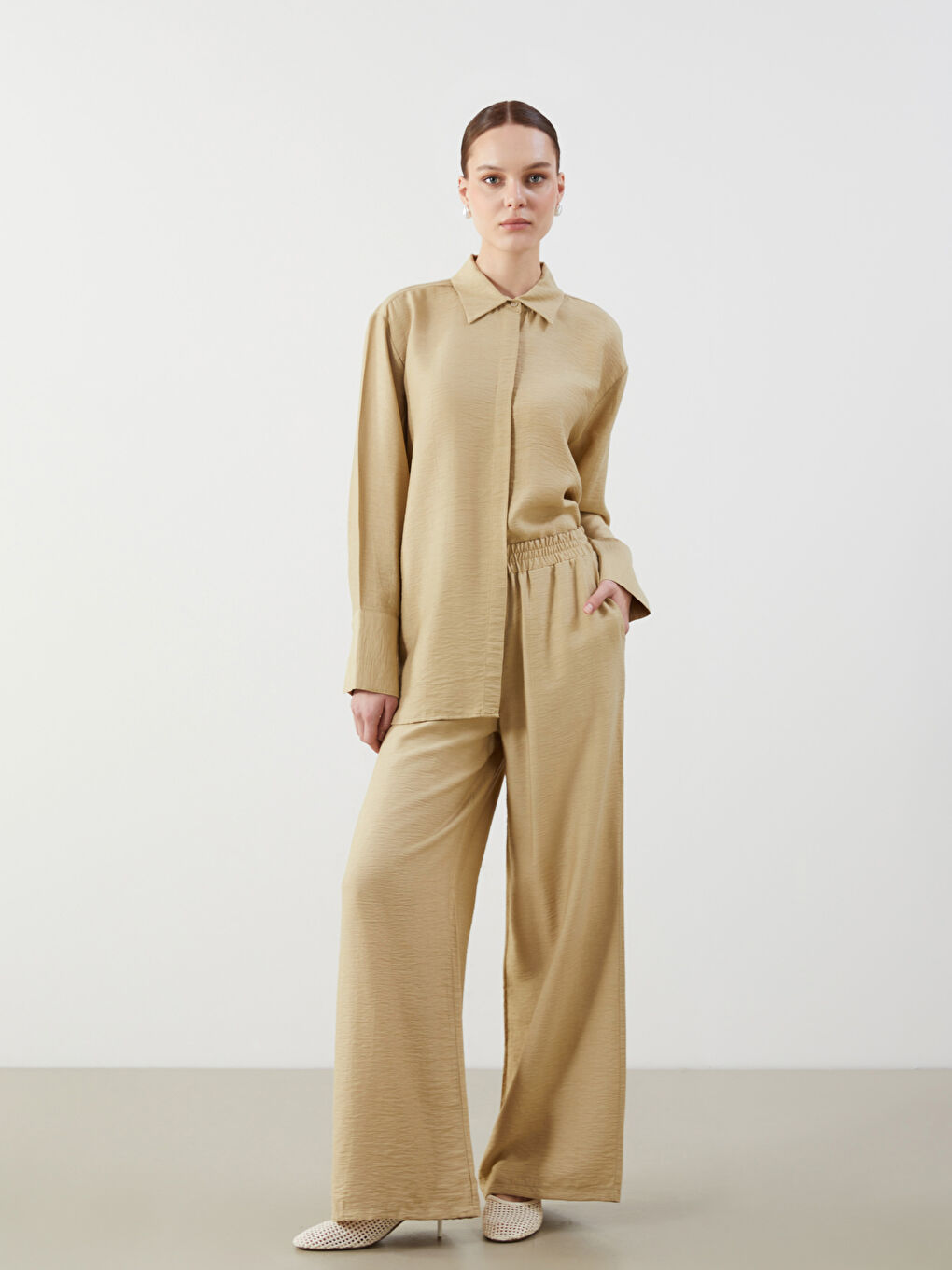 Haki Beli Lastikli Modal Karışımlı Kadın Pantolon-1