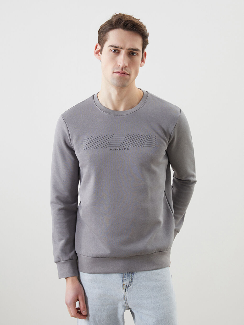 Crew Neck Printed Men's Thick Sweatshirt -S5LV18Z8-Z7B