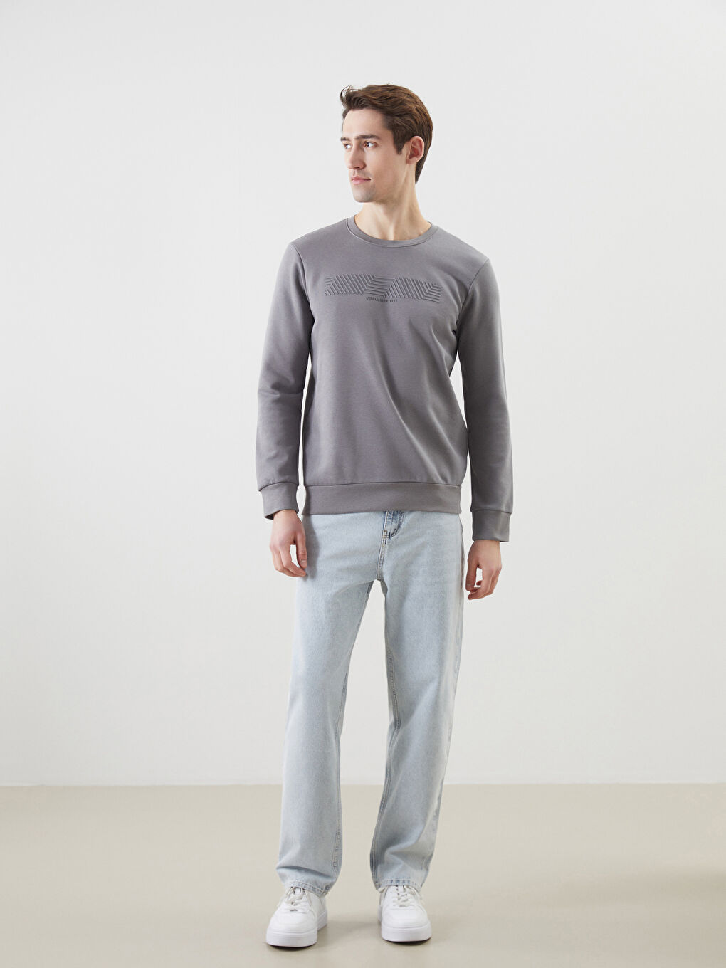 Crew Neck Printed Men's Thick Sweatshirt -S5LV18Z8-Z7B