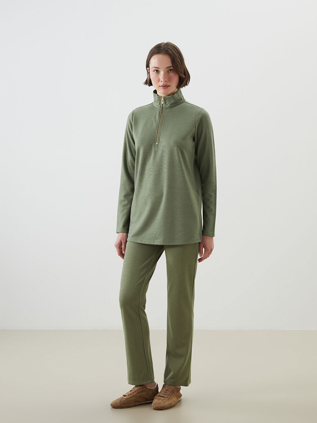 Yeşil Dik Yaka Kadın Tunik-1