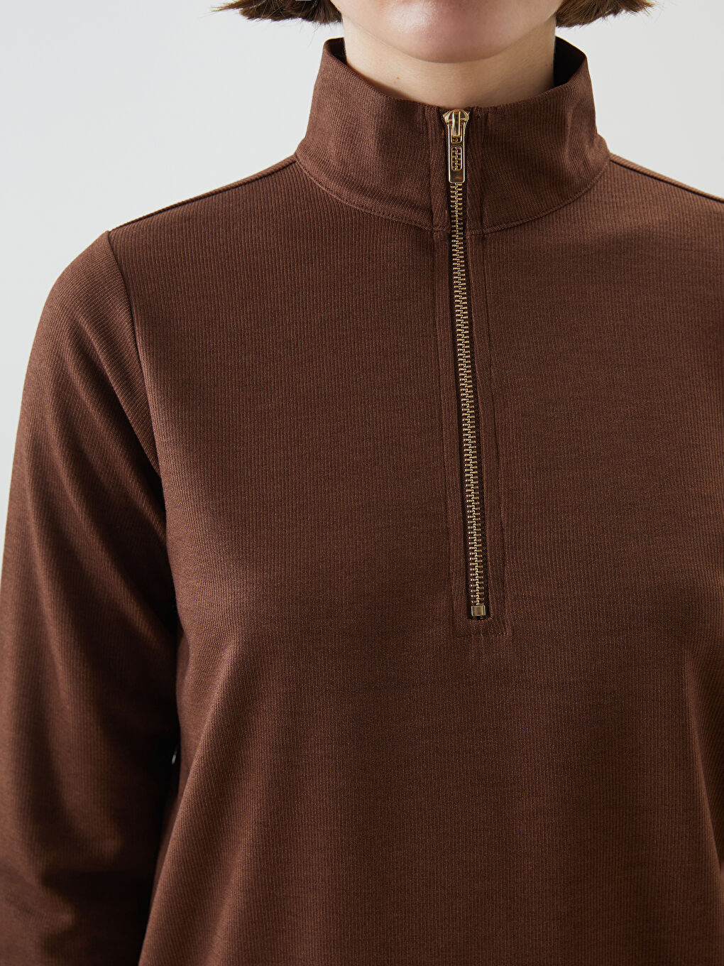 Kahverengi Dik Yaka Kadın Tunik-2