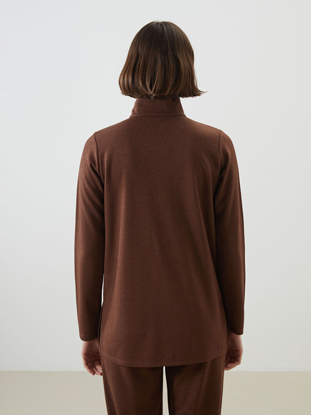 Kahverengi Dik Yaka Kadın Tunik-3