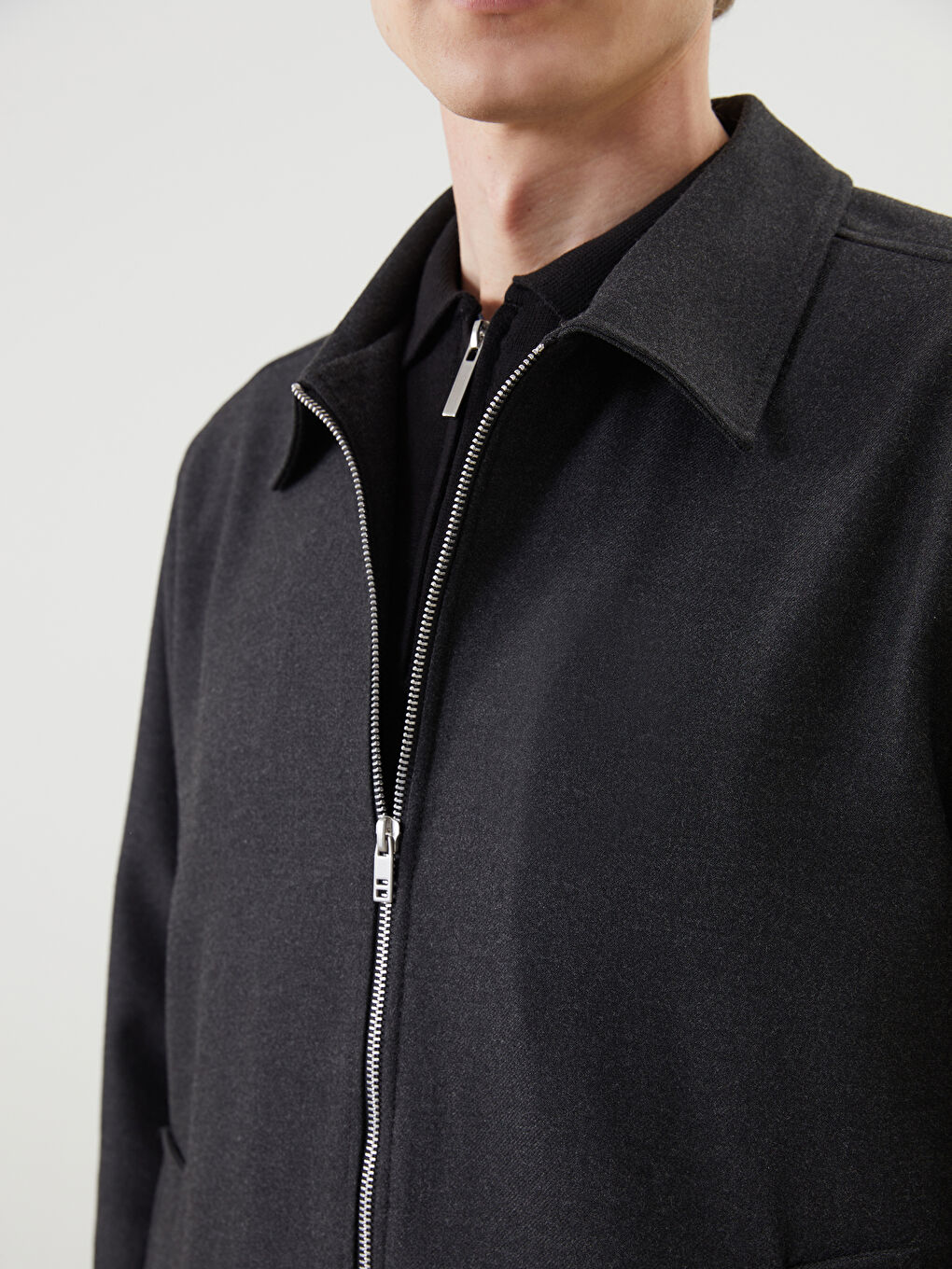 Antrasit Standart Kalıp Gömlek Yaka Erkek Mont-3