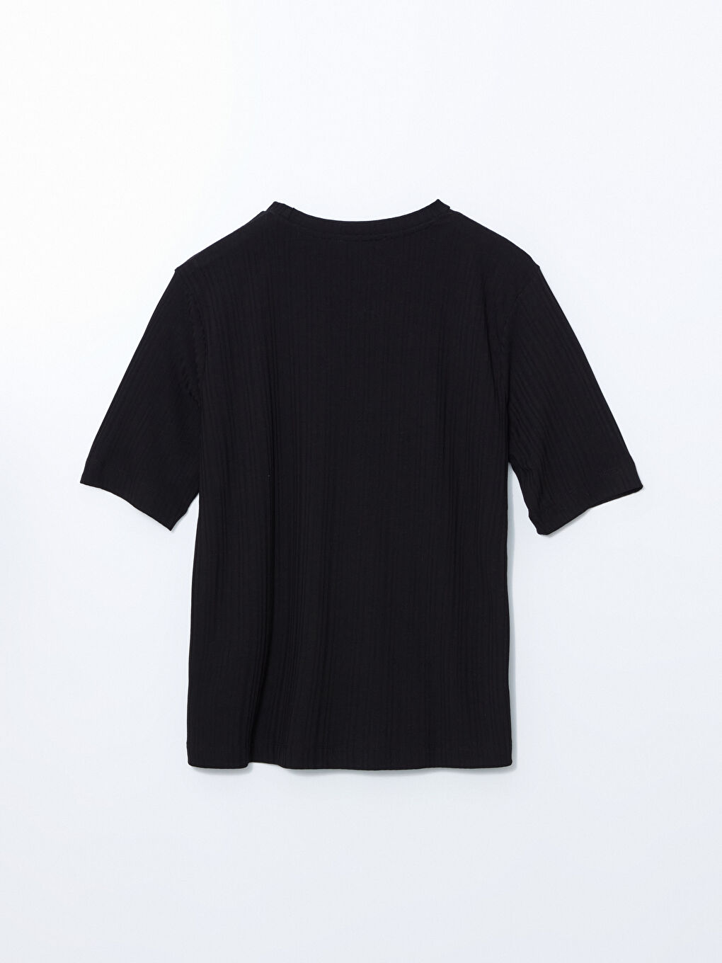 Siyah Bisiklet Yaka Oversize Kadın Tişört-5