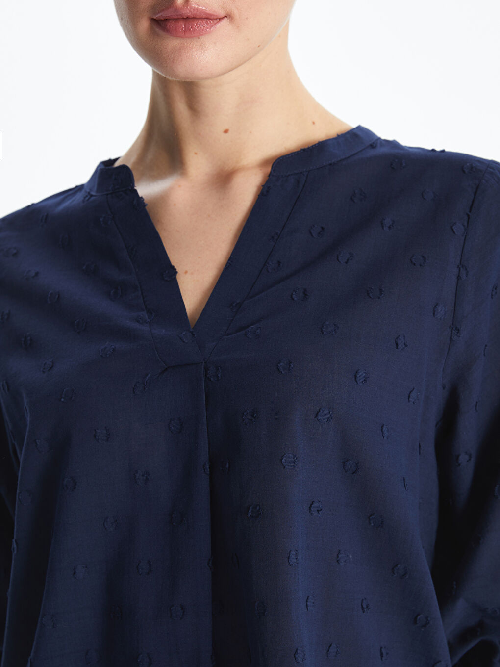 Notch Neck Textured Balloon Sleeve Women's Blouse-2