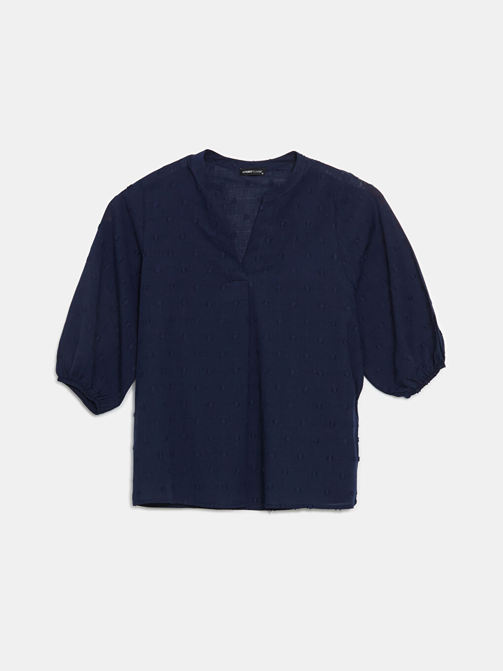 Notch Neck Textured Balloon Sleeve Women's Blouse-4