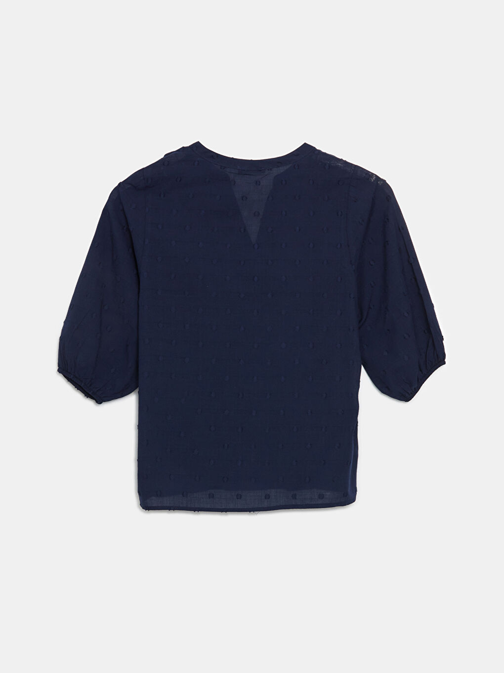 Notch Neck Textured Balloon Sleeve Women's Blouse-5