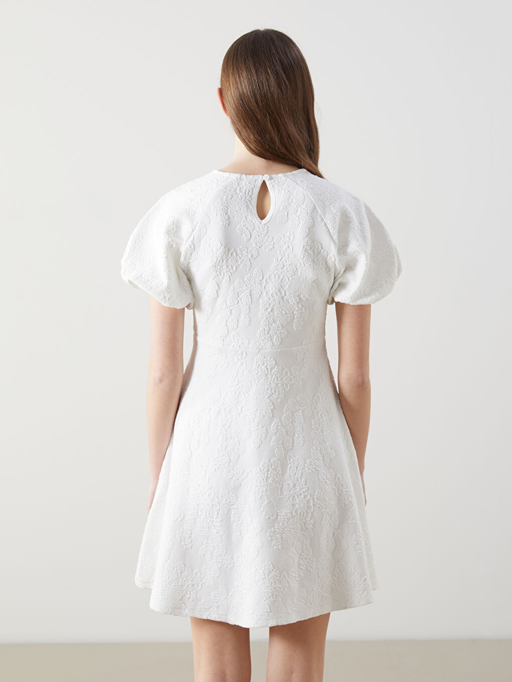 XSIDE Crew Neck Patterned Balloon Sleeve Women's Dress -S5LV80Z8-R9J