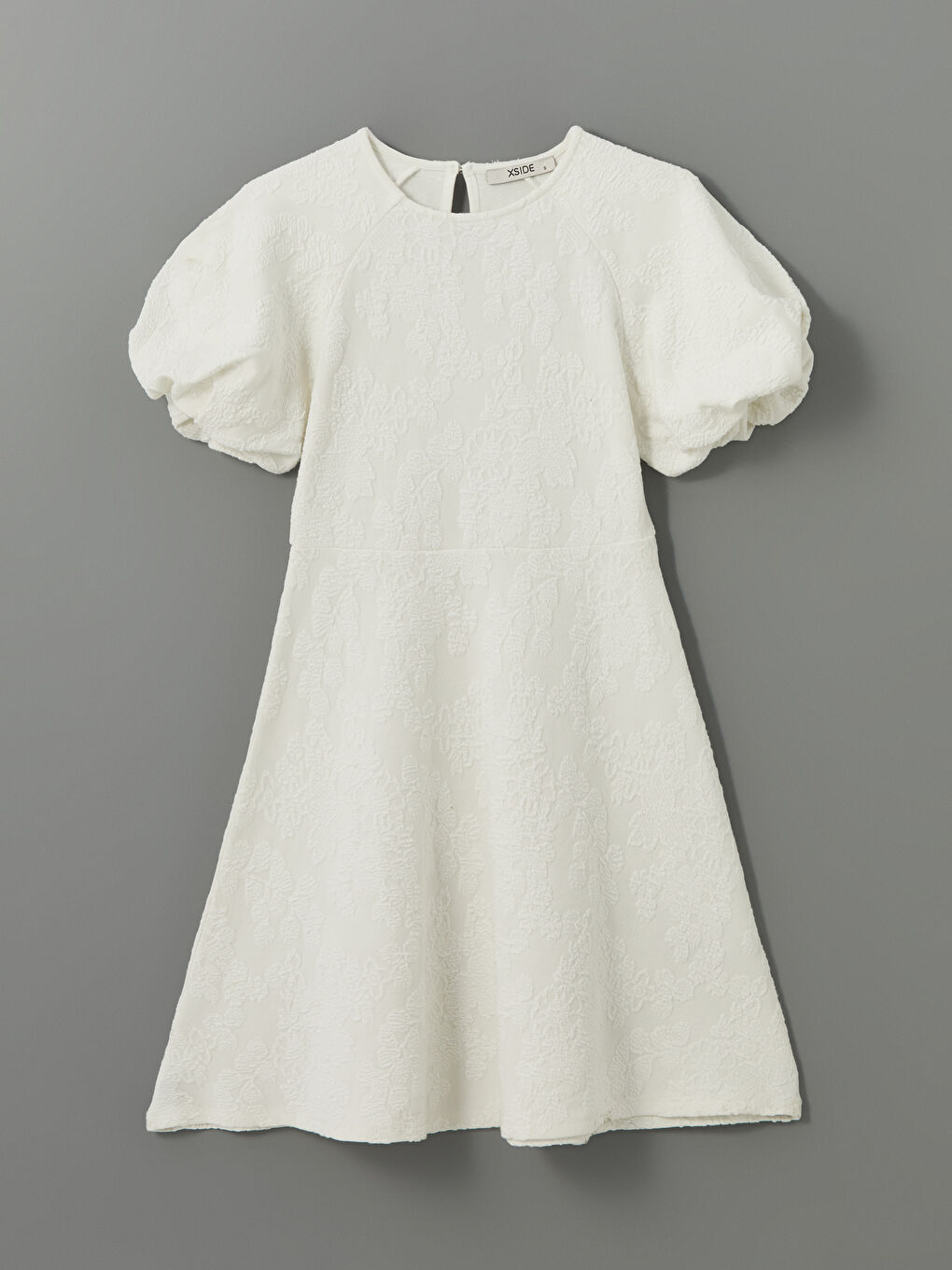 XSIDE Crew Neck Patterned Balloon Sleeve Women's Dress -S5LV80Z8-R9J