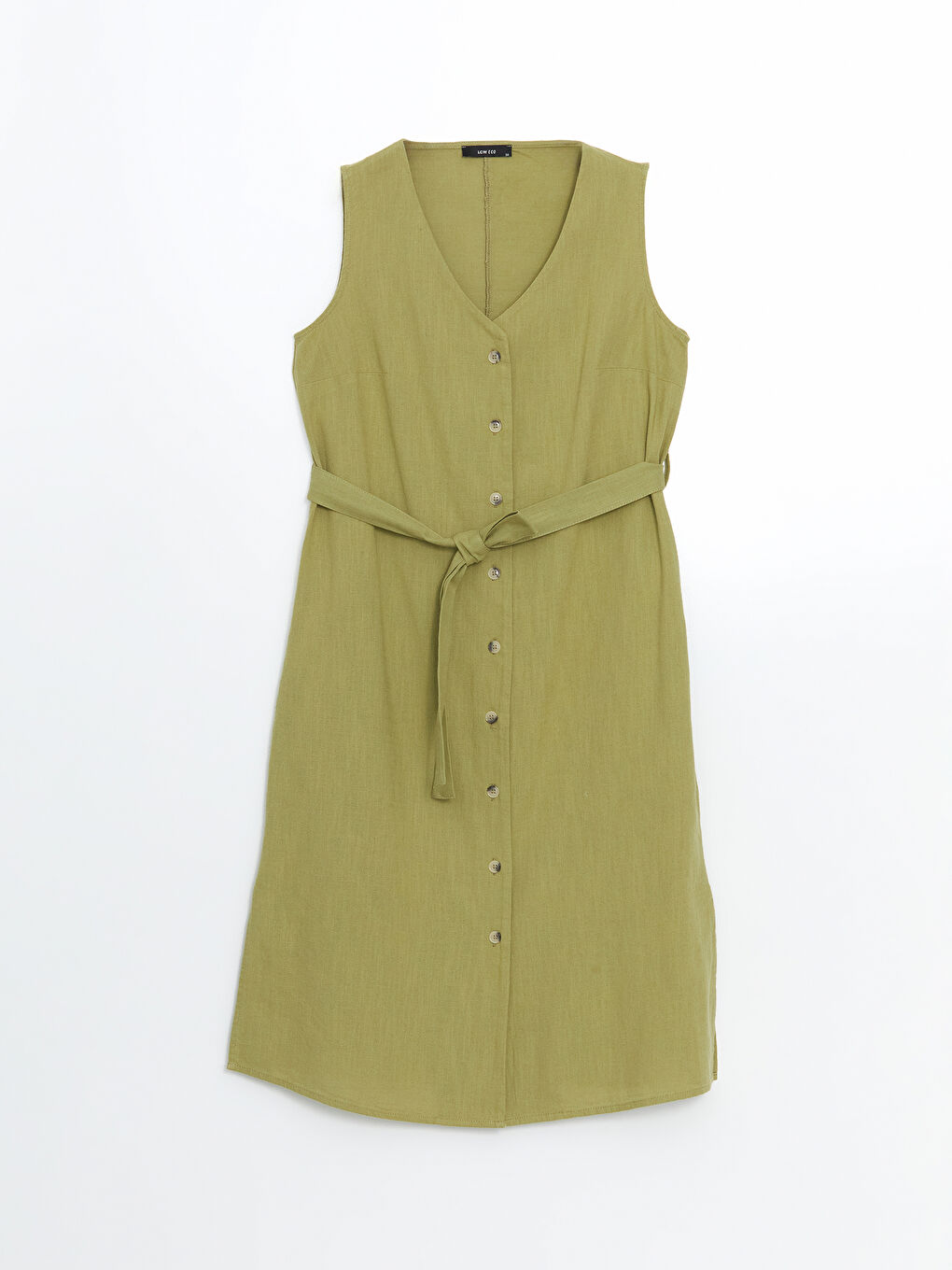 Haki V Yaka Poplin Kadın Elbise-4