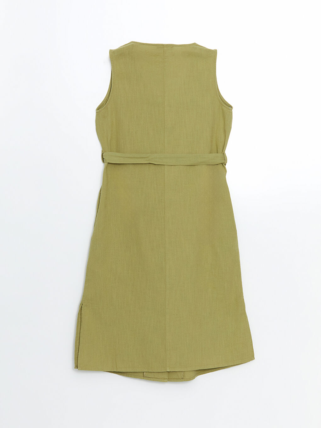 Haki V Yaka Poplin Kadın Elbise-5