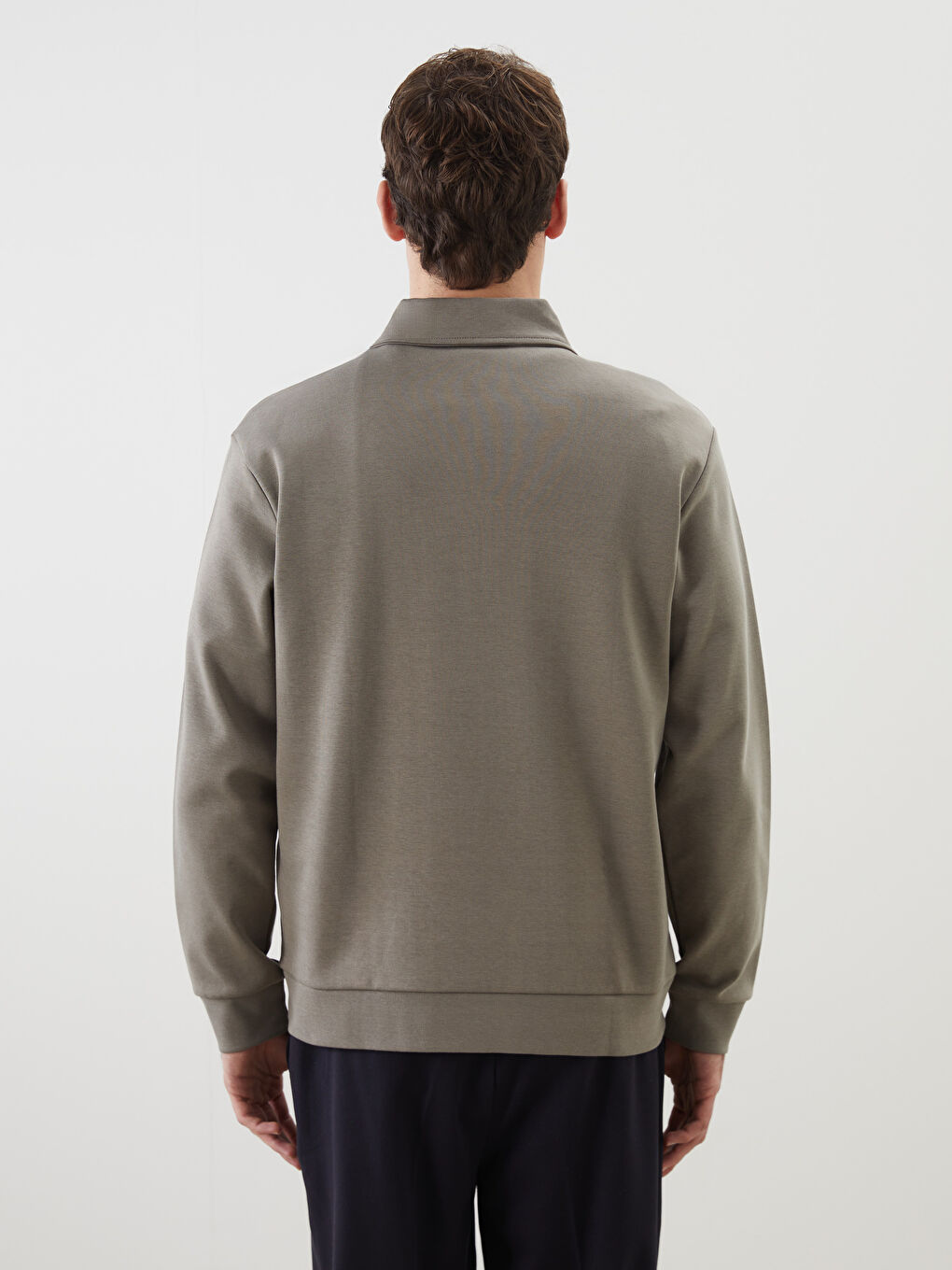 Yeşil Polo Yaka Uzun Kollu Erkek Sweatshirt-3