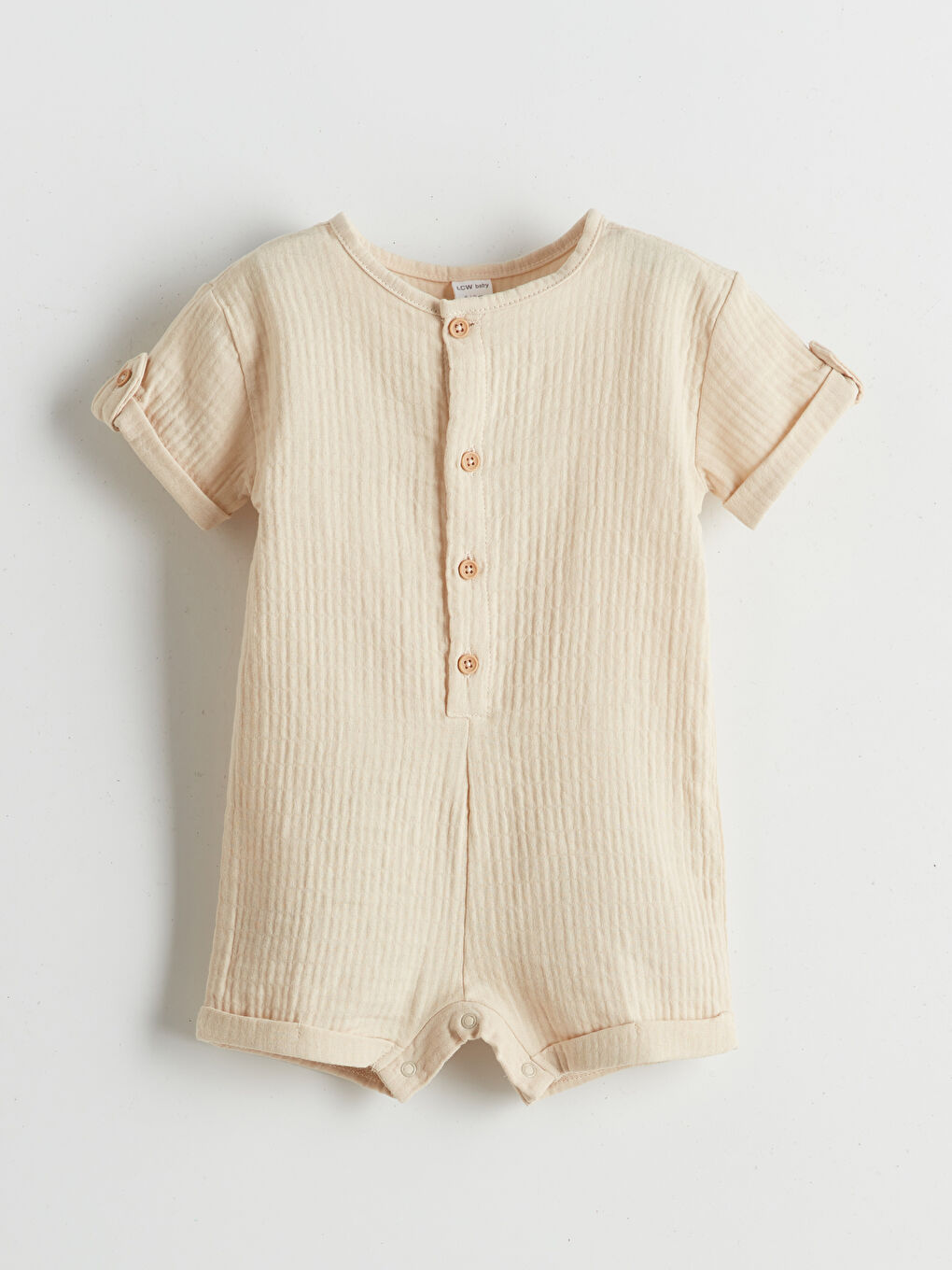 LCW baby Bej Bisiklet Yaka Erkek Bebek Müslin Tulum