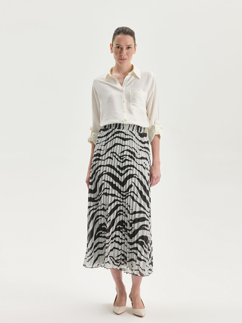 LCWAIKIKI Classic Elasticated Waist Patterned Chiffon Pleated Skirt -S5LY13Z8-LQJ