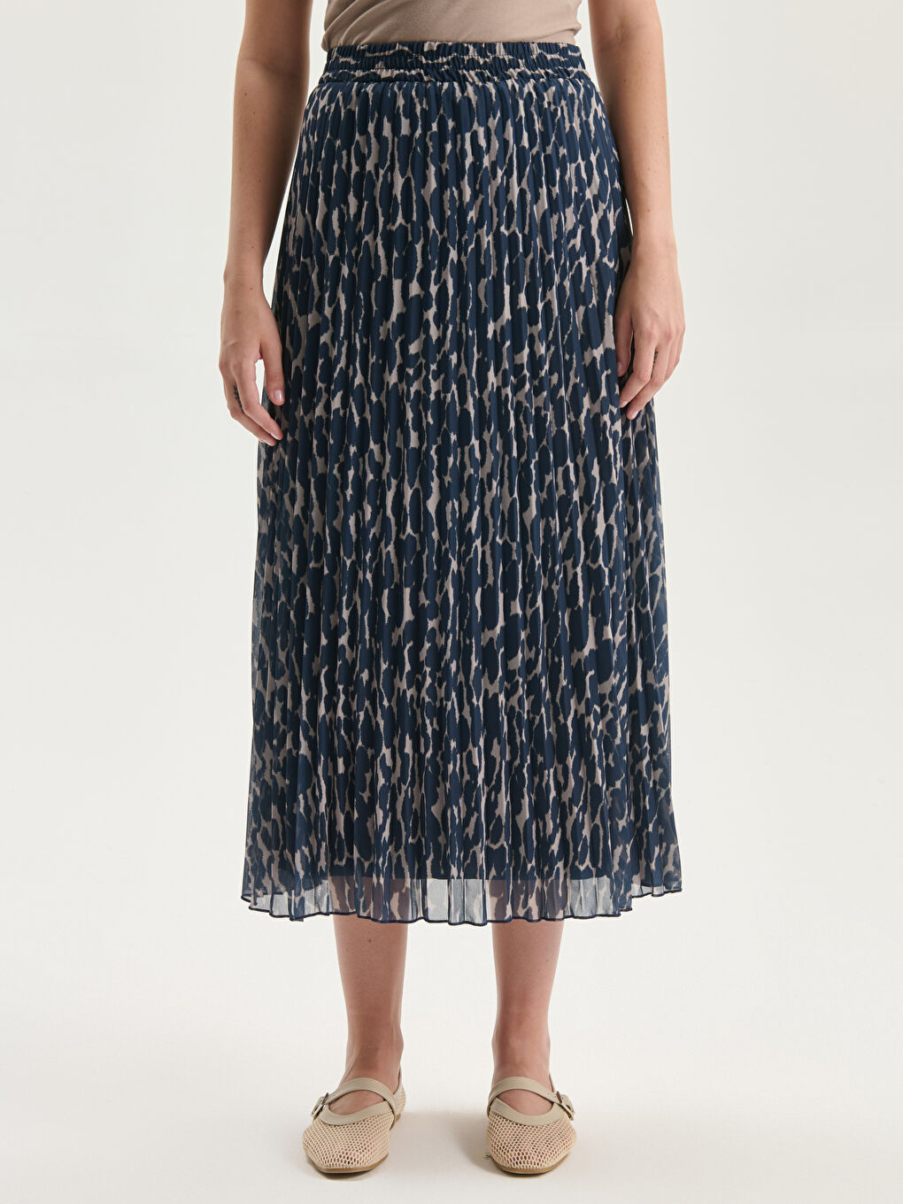 جيبة شيفون كسرات منقوشة بخصر مرن-1