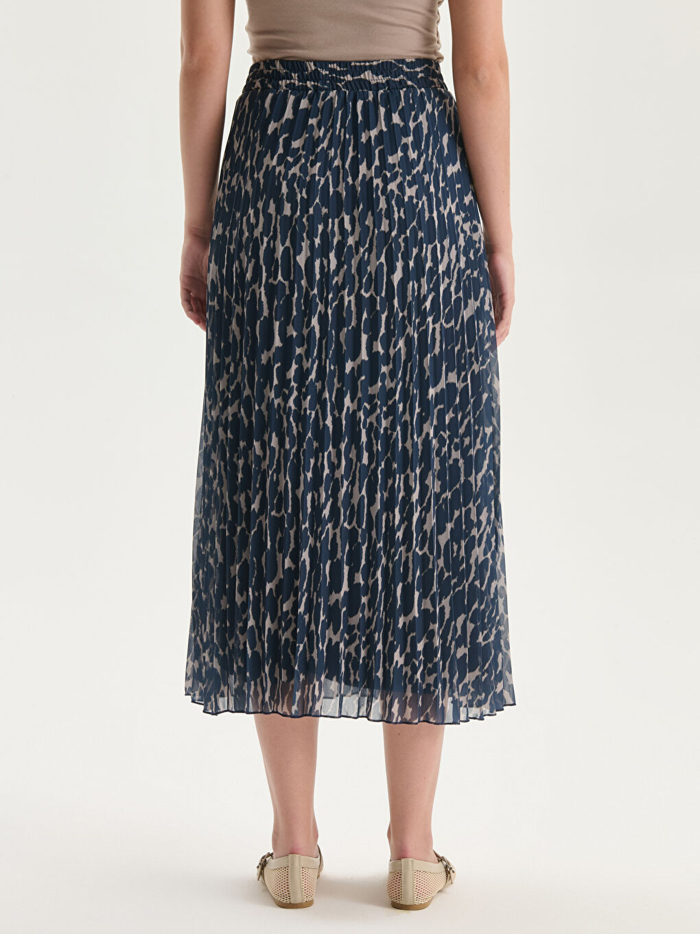 جيبة شيفون كسرات منقوشة بخصر مرن-3