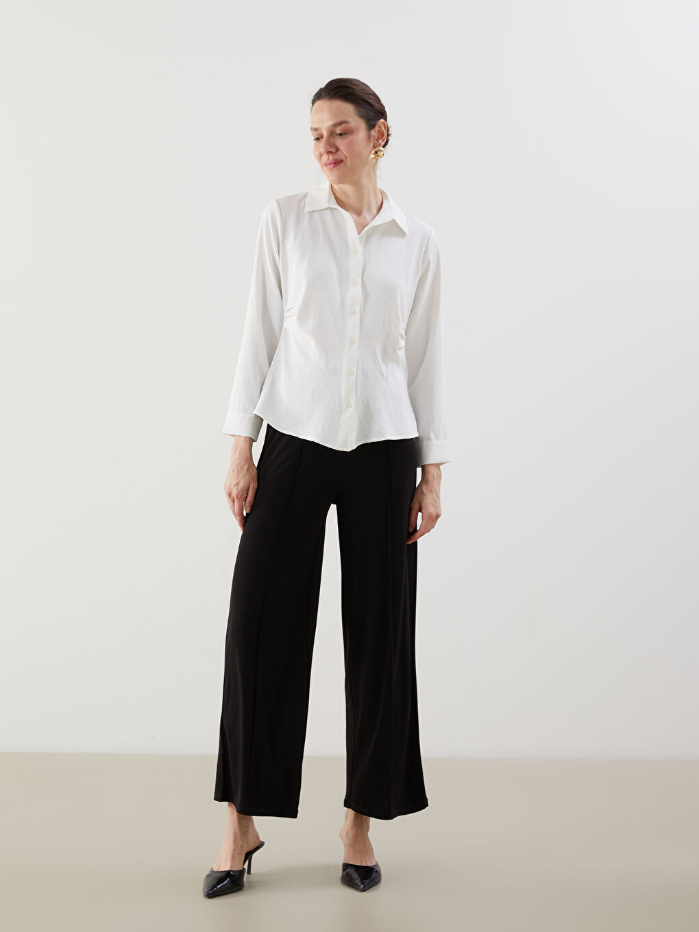 Wide Leg Women Trousers With Elastic Waist -S5LY25Z8-CVL