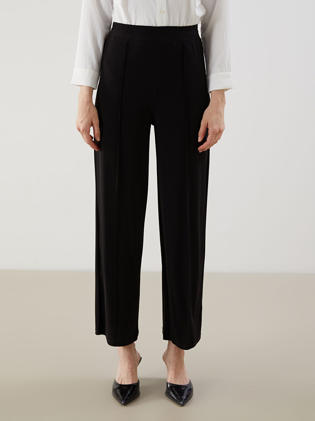 Wide Leg Women Trousers With Elastic Waist -S5LY25Z8-CVL