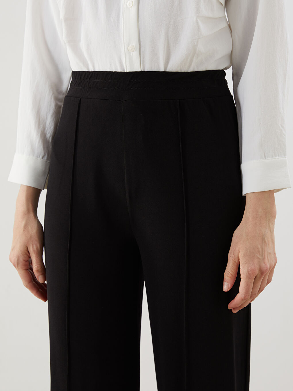 Wide Leg Women Trousers With Elastic Waist -S5LY25Z8-CVL