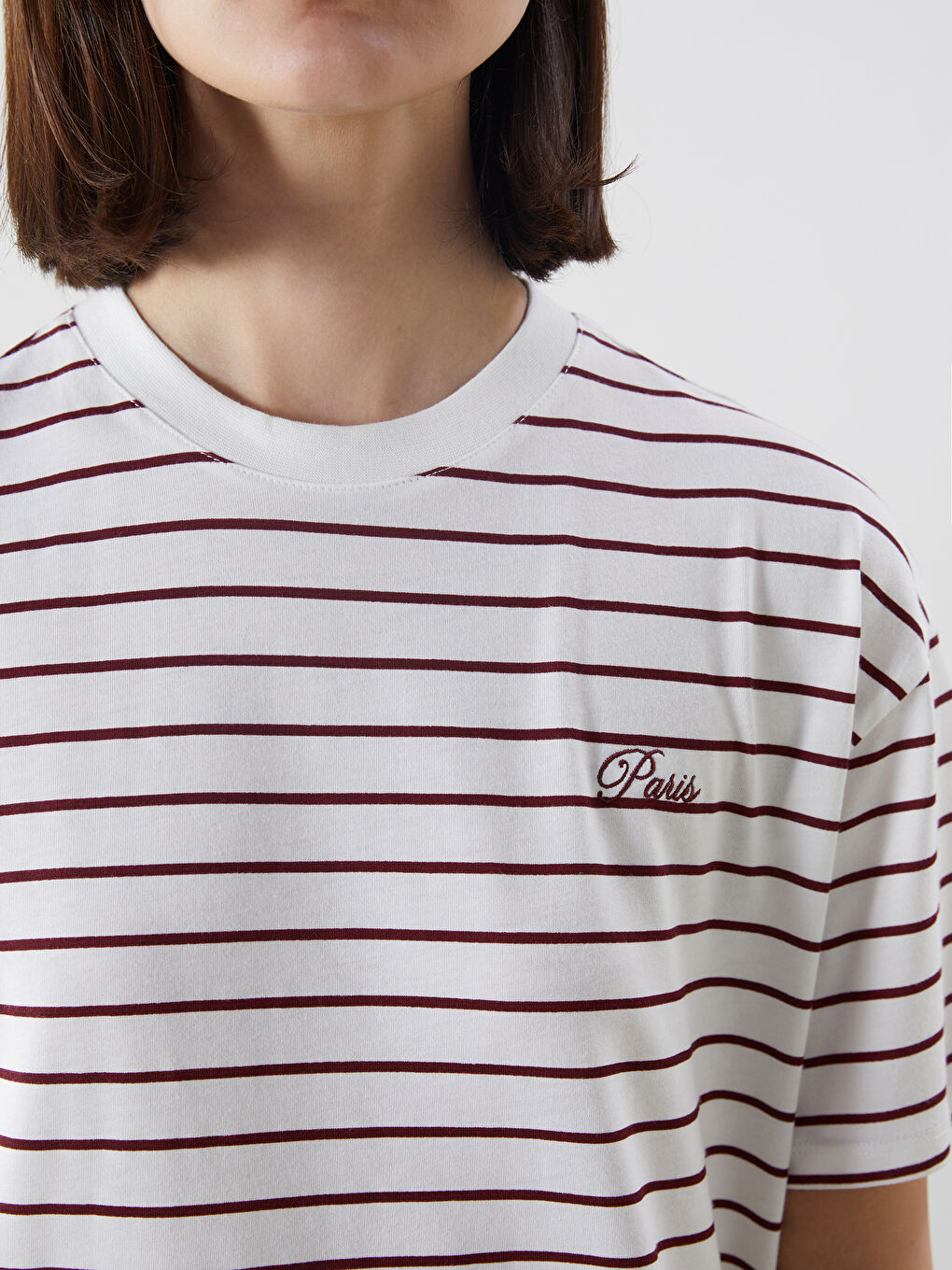 Bordo Bisiklet Yaka Çizgili Kadın Tunik-2