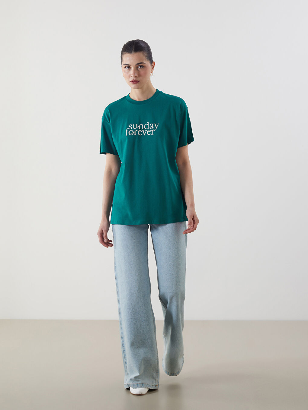 Yeşil Bisiklet Yaka Baskılı Kadın Tunik-1